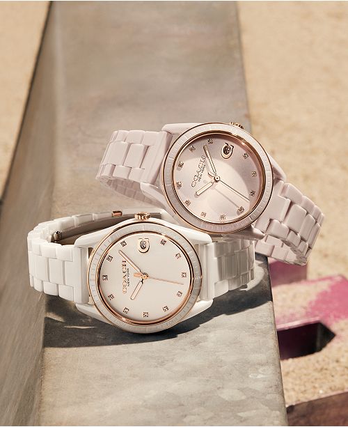 COACH Women's Preston White Ceramic Bracelet Watch 36mm & Reviews