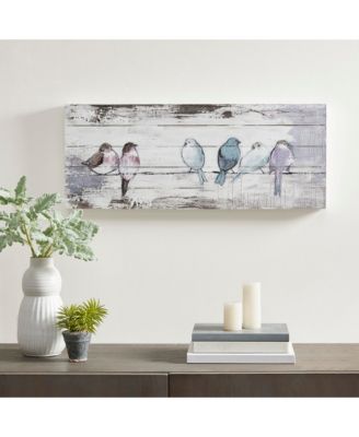 Perched Birds Hand Painted Wood Plank
