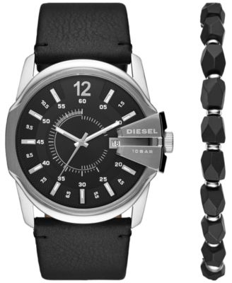 Diesel - Men's Master Chief Black Leather Strap Watch 45mm