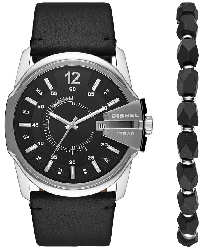 Diesel Men s Master Chief Black Leather Strap Watch 45mm Box Set