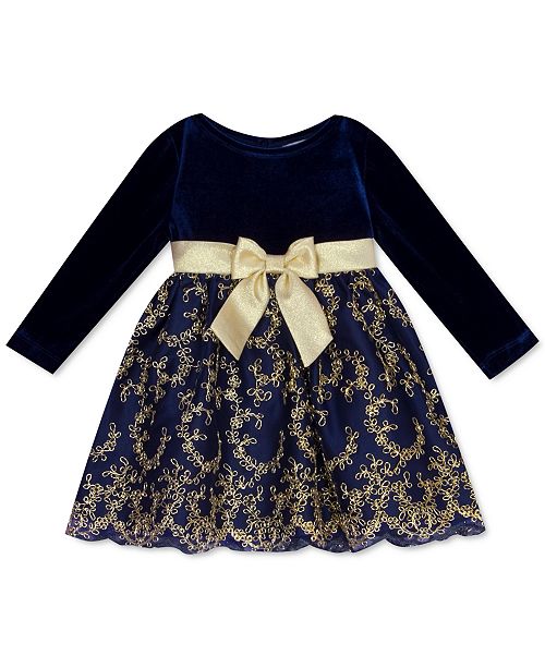 Rare Editions Baby Girls Velvet Embroidered Skirt Dress