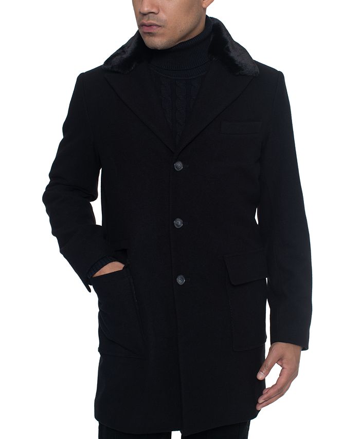 Sean John Men's Single Breasted Walking Coat with Detachable Faux Mink ...