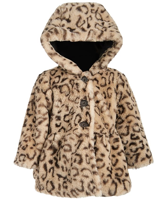 inlzdz Toddler Baby Girls Leopard Faux Fur Collar Jacket Trench Coat Winter Warm Outwear Top