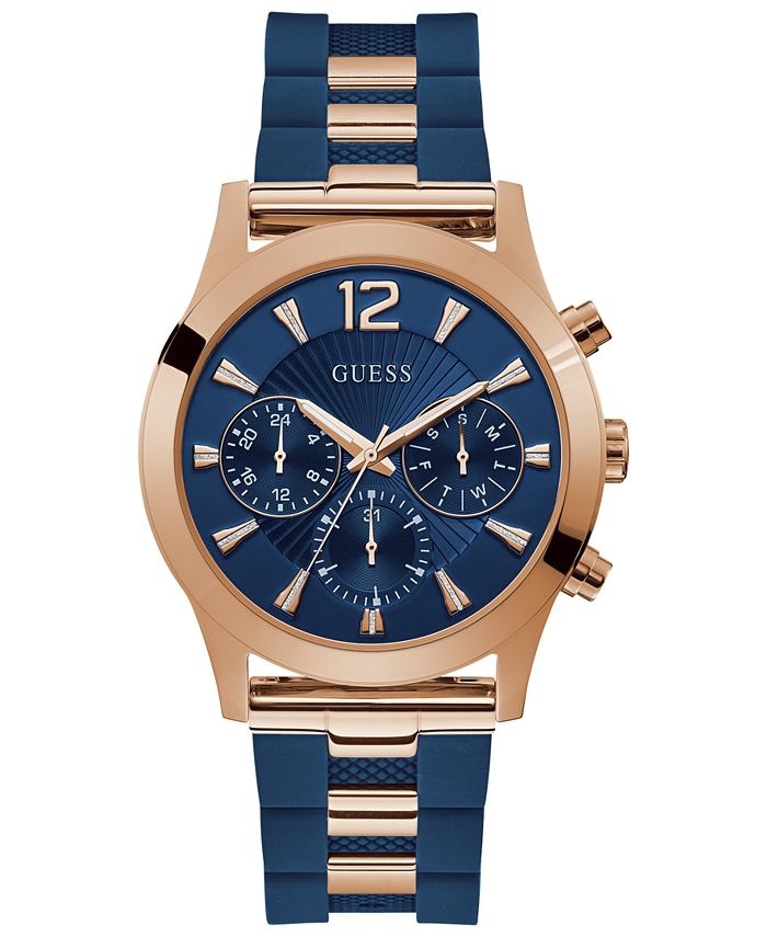 GUESS Unisex Blue Silicone & Rose GoldTone Stainless Steel Bracelet