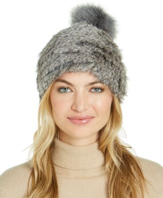 rabbit fur pom pom hat