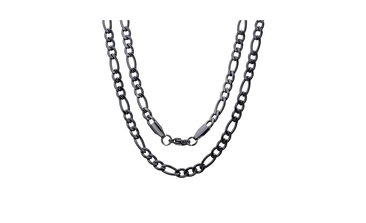 Men's black Ip Plated Stainless Steel Figaro Chain Link Necklaces - Black
