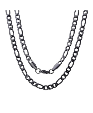 Steeltime Men's Black Ip Plated Stainless Steel Figaro Chain Link Necklaces