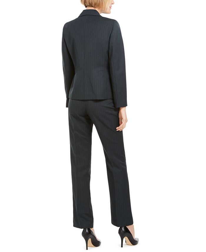 Le Suit Petite Pinstriped Two-Button Pantsuit - Macy's