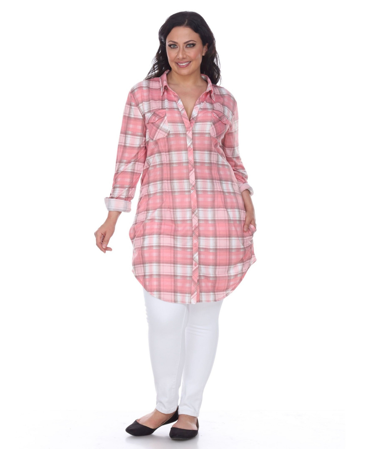 Plus Piper Stretchy Plaid Tunic - Pink Beige