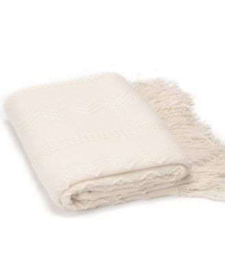 Battilo Home Woven Raised Zigzag, Chain Patterns and Tasseled End Throw, 50" X 60"