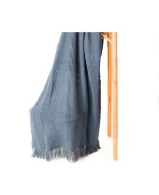 Battilo Home Woven Raised Zigzag, Chain Patterns and Tasseled End Throw, 50" X 60"