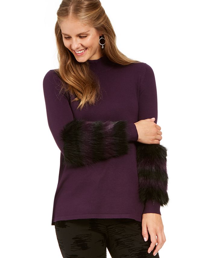 Alfani Petite Faux-Fur Trim Sweater, Created for Macy's & Reviews ...