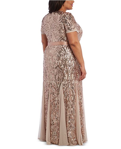 r & m richards plus size sequined godet gown