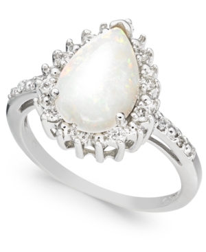 image of Opal (1-3/4 ct. t.w.) & Diamond (1/4 ct. t.w.) Pear Halo Ring in Sterling Silver