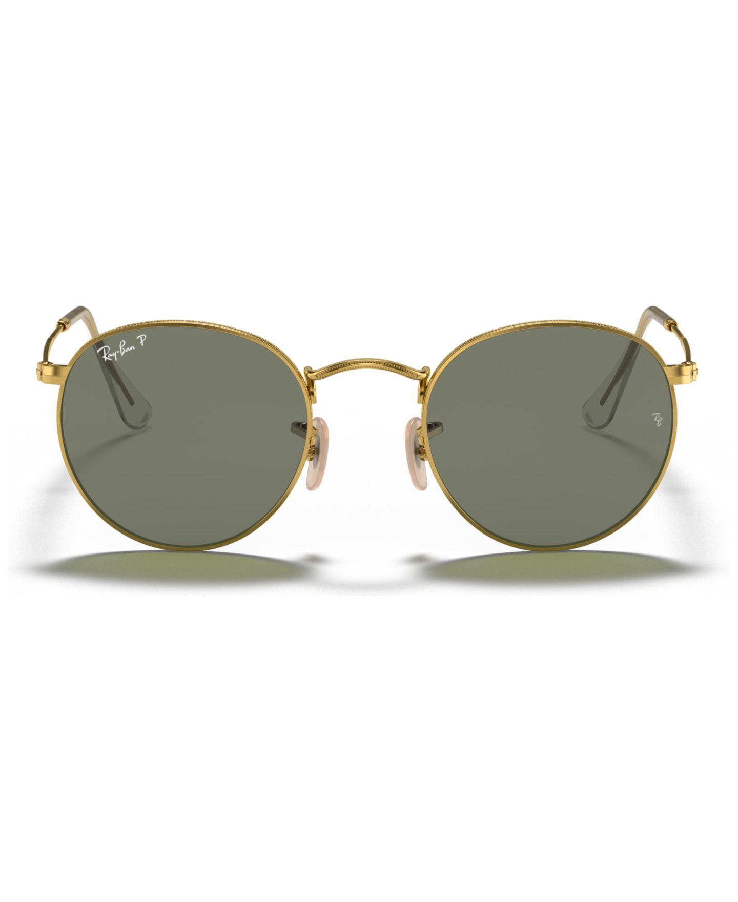 Женские солнцезащитные очки Ray-Ban Round Metal Polarized Sunglasses, RB3447 50, цвет: Золотой / Зелёный — фото 3