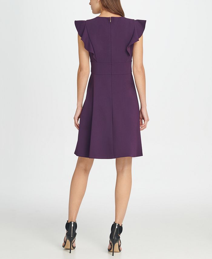 Dkny V Neck Ruffle Cap Sleeve Fit Flare Dress Macys 2450