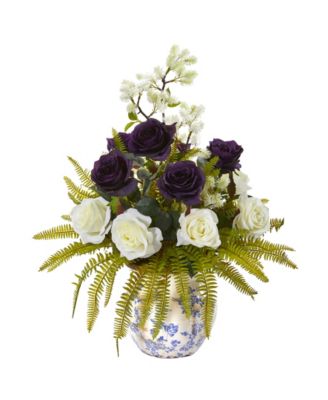 Nearly Natural - Rose, Thistle and Grass Artificial Arrangement in Vase