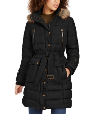 Lucky Brand Hooded Faux-fur-trim Puffer Coat In Black | ModeSens