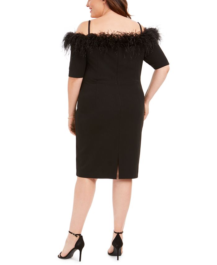 Calvin Klein Plus Size Off-The-Shoulder Feather-Trim Sheath Dress - Macy's