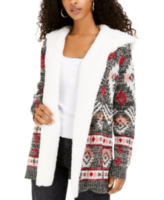 Crave Fame - Juniors' Hooded Cardigan With Sherpa Trim