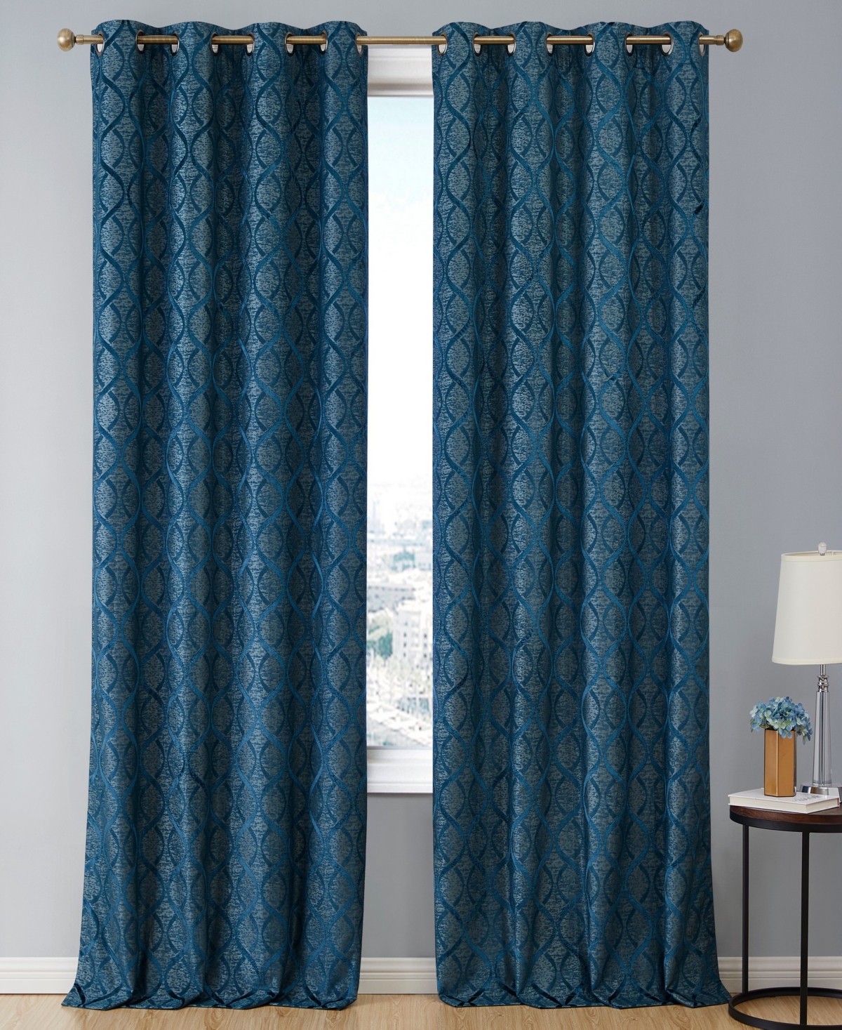 Versailles Lattice Flocked 100% Complete Blackout Thermal Insulated Window Curtain Grommet Panels, Energy Savings & Soundproof, For Living Room