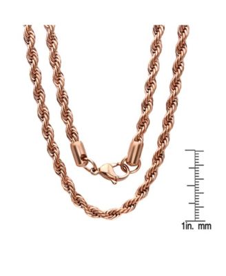 Men's 18k Rose gold Plated Stainless Steel Rope Chain 24" Necklace