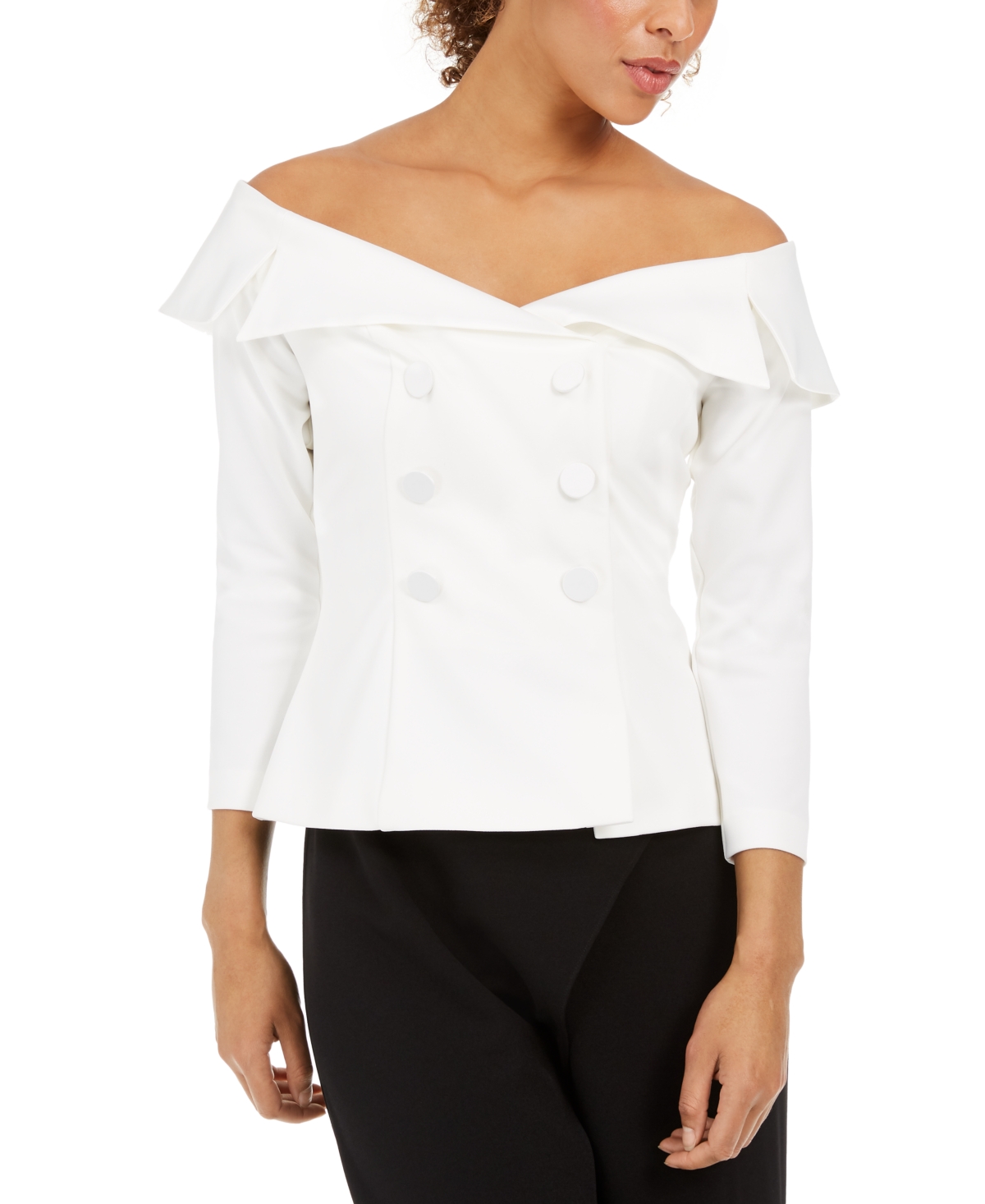  Adrianna Papell Double-Breasted Off-The-Shoulder Top