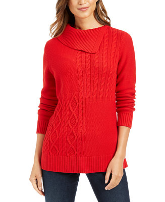 Charter Club Patchwork-Stitch Asymmetrical-Collar Sweater, Created for ...