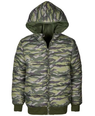 reversible hooded camo puffer jacket