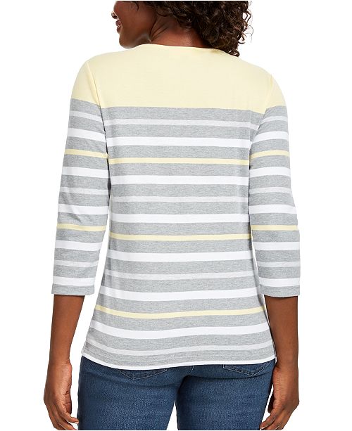 Karen Scott Striped V-Neck Top Grey Size XS main image 1