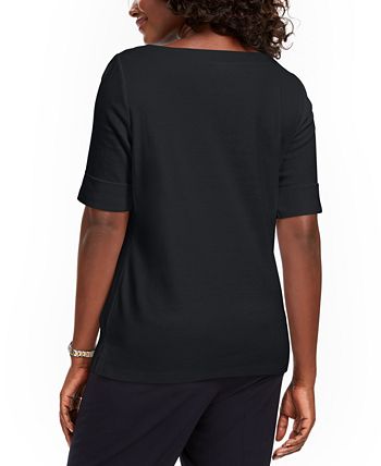 Karen Scott - Petite Cotton Elbow-Sleeve T-Shirt