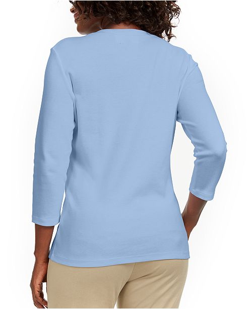 Karen Scott Women's Cotton Grommet Hardware Top  White Size Petite Small