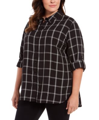 Calvin Klein - Plus Size Plaid Cotton Button-Down Shirt