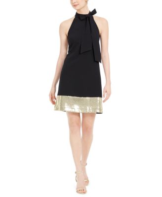 tie neck shift dress