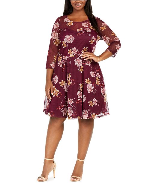 Love Squared Plus Size Sweetheart Floral Swiss Dot Dress