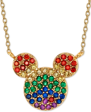 image of Disney Rainbow Crystal Mickey Mouse Pendant Necklace in Gold-Plate, 16