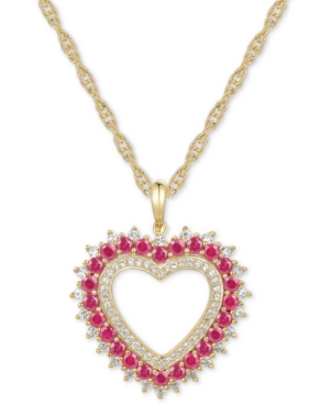 image of Certified Ruby (1-1/10 ct.t.w.) & Diamond (1/3 ct. t.w.) Heart 18