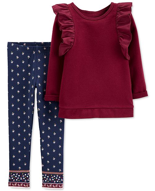 Carter S Baby Girls 2 Pc Ruffled Top Printed Leggings Set