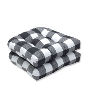 Pillow Perfect Printed Tufted Indoorr/outdoor 2-pack Chair Pads, 19" X 19" In Black Check