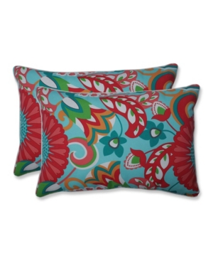Pillow Perfect Printed Indoor/outdoor 2-pack Decorative Pillow, 12" X 18" In Aqua Floral