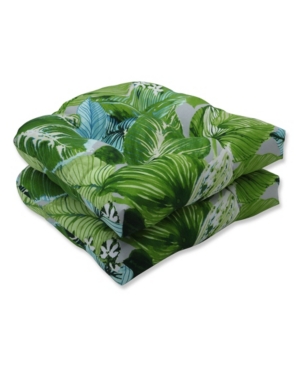 Pillow Perfect Printed Tufted Indoorr/outdoor 2-pack Chair Pads, 19" X 19" In Jungle Floral