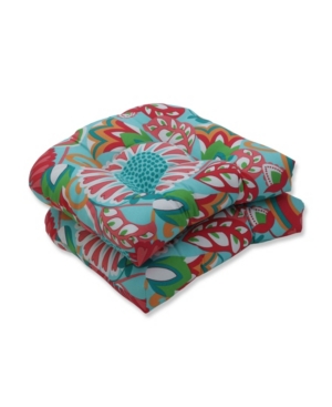 Pillow Perfect Printed Tufted Indoorr/outdoor 2-pack Chair Pads, 19" X 19" In Aqua Floral