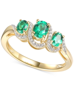 image of Emerald (1/2 ct. t.w.) & Diamond (1/10 ct. t.w.) Ring in 14k Gold-Plated Sterling Silver
