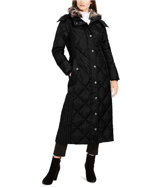 London Fog Petite Faux Fur Club Collar Maxi Down Puffer Coat