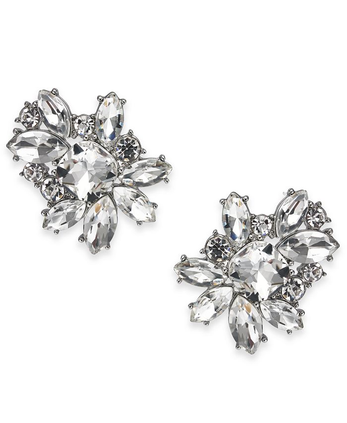 INC International Concepts Silver-Tone Crystal Cluster Stud Earrings ...