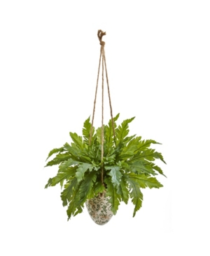 Nearly Natural 29" Fern Artificial Plant In Hanging Vase In Green