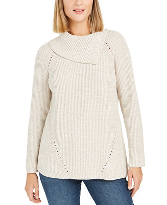 Style & Co Petite Pointelle Envelope-Neck Sweater, Created for Macy's ...