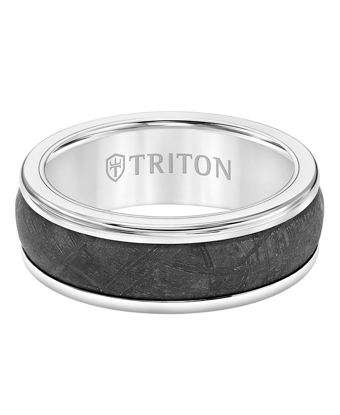 Triton - 8MM White Tungsten Carbide Ring with Meteorite