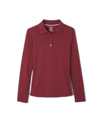Big Girls Long Sleeve Interlock Knit Polo with Picot Collar