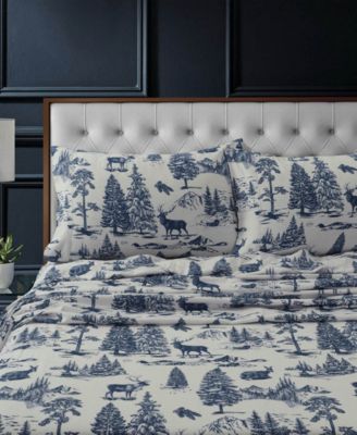 Mountain Toile Heavyweight Flannel Extra Deep Pocket Sheet Set, Twin XL